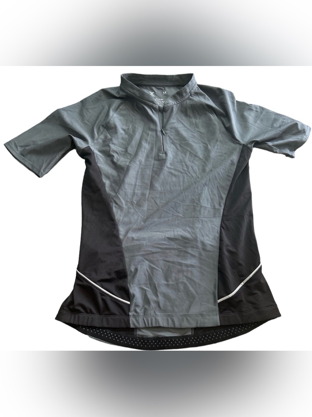 NWT Xersion Women’s Cycling Jersey Size M Gray Black 1/4 Zip Short Sleeve Quick